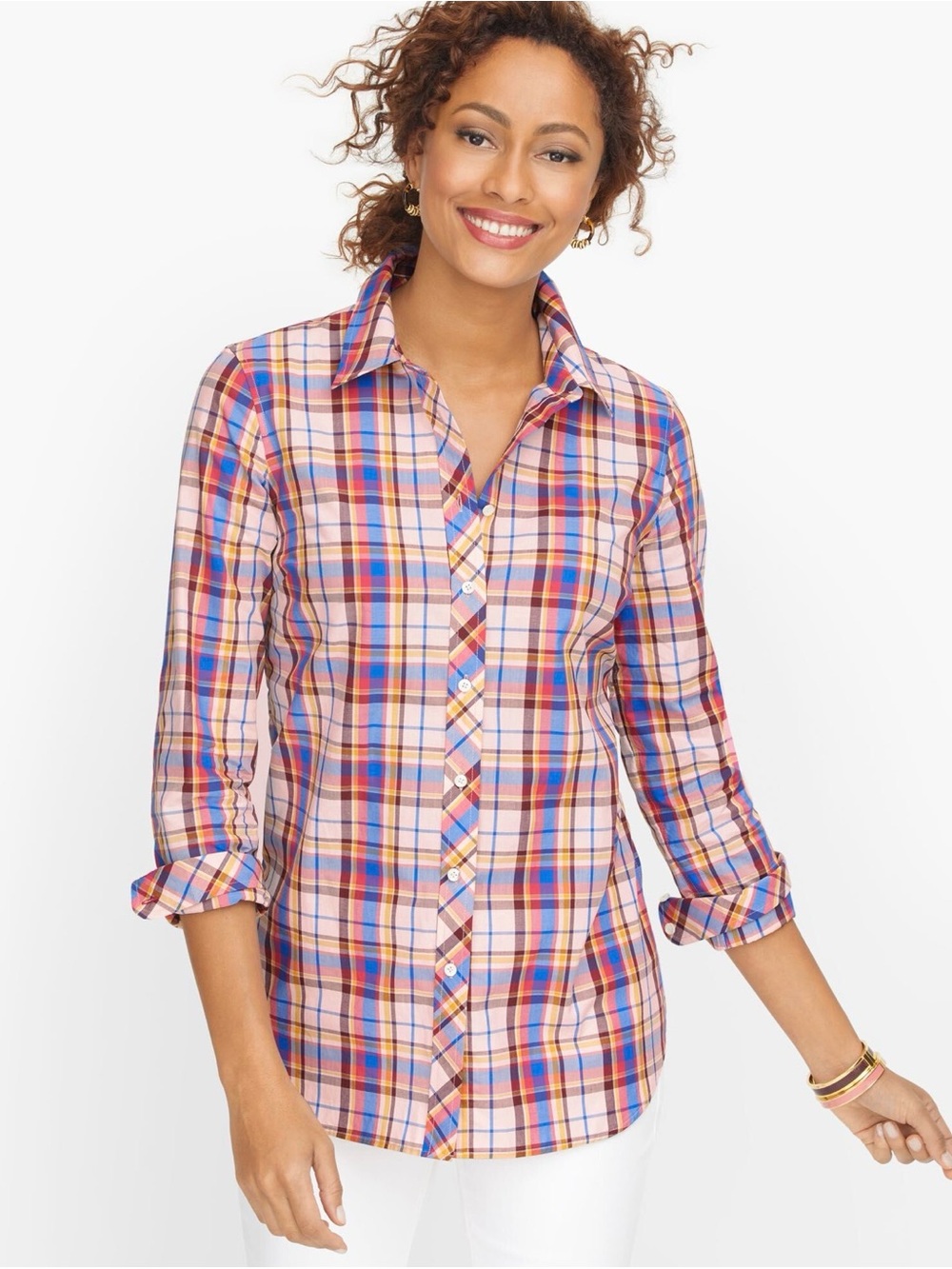 Talbots XL Petite Plaid Cotton Button Down Shirt Runs Small